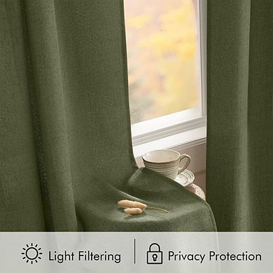 Faux Linen Curtains, Light Filtering Semi Sheer Back Tab Panels