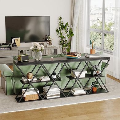 Slim 3-Tier Console Table with Open Storage Shelves Rustic Farmhouse Entryway Sofa Table