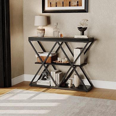 Slim 3-Tier Console Table with Open Storage Shelves Rustic Farmhouse Entryway Sofa Table