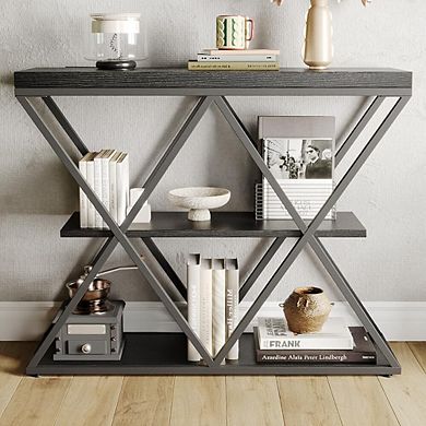 Slim 3-Tier Console Table with Open Storage Shelves Rustic Farmhouse Entryway Sofa Table