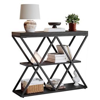 Slim 3 tier Console Table with Open Storage Shelves Rustic Farmhouse Entryway Sofa Table