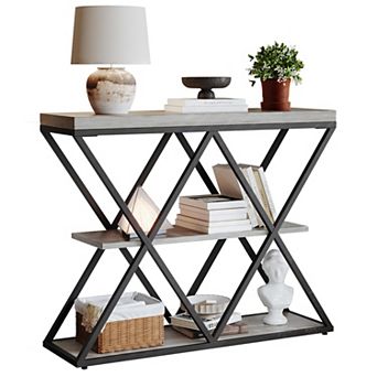 Slim 3 tier Console Table with Open Storage Shelves Rustic Farmhouse Entryway Sofa Table