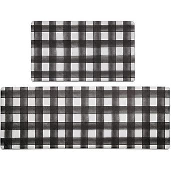 Farmhouse Plaid Kitchen Mat Set Anti Fatigue Waterproof Non Slip Cushioned Rugs