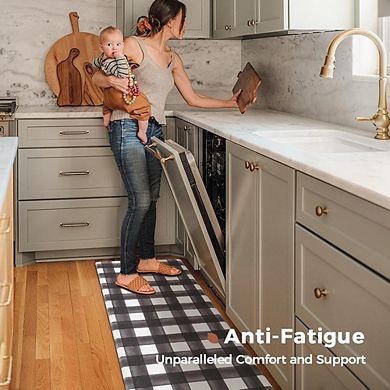 Farmhouse Plaid Kitchen Mat Set Anti Fatigue Waterproof Non Slip Cushioned Rugs