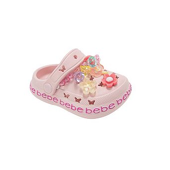 bebe Toddler Girls Clog Sandals with Charm Detail Slip On Shoes