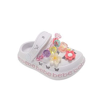 bebe Toddler Girls Clog Sandals with Charm Detail Slip On Shoes