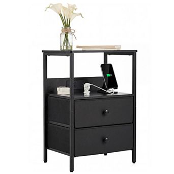 Modern MDF Nightstand with 2 Fabric Drawers and Open Shelf,Bedside Storage Cabinet for Bedroom