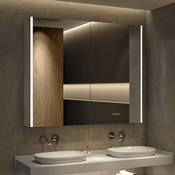 Smart Mirrored Medicine Cabinet, 3-Mode Dimmable Lights, Recessed or Surface Mount