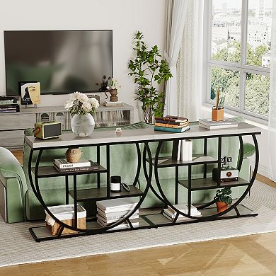 Modern 3-Tier Console Table for Living Room Narrow Entryway Sofa Table with Metal Frame