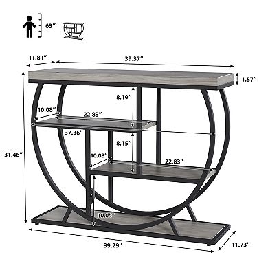 Modern 3-Tier Console Table for Living Room Narrow Entryway Sofa Table with Metal Frame