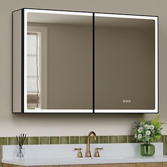 Lighted Mirror Medicine Cabinet, 3-Color Dimmable Lighting, Recessed or Surface Mount