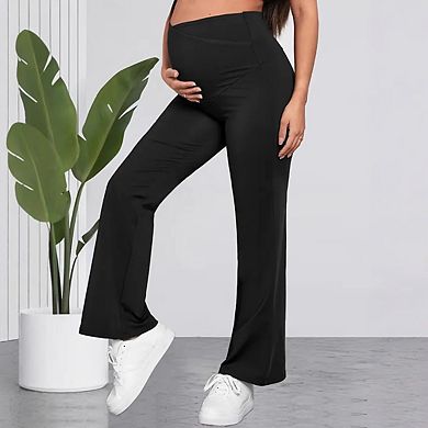 Maternity Wide Leg Yoga Pants, over the Belly Stretchy Lounge Trousers for Work