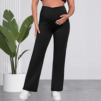 Maternity Wide Leg Yoga Pants, over the Belly Stretchy Lounge Trousers for Work