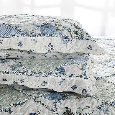 Floral Patchwork Quilt Set, Full Queen Size, 3 Piece Bedding Set with 2 Pillowcases Patchwork Quilt