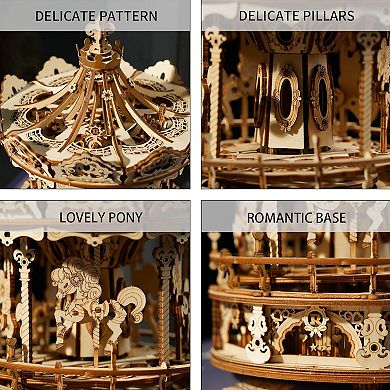 ROKR 3D Wooden Puzzles Music Box - DIY Model Building Kit Mechanical Merry-go-Round