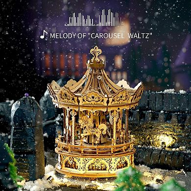 ROKR 3D Wooden Puzzles Music Box - DIY Model Building Kit Mechanical Merry-go-Round