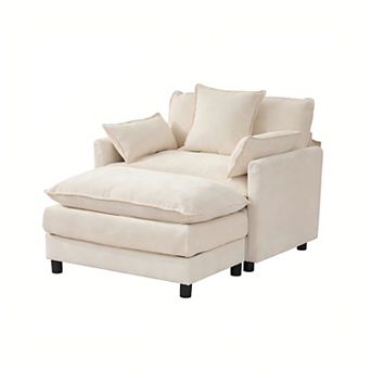 Lufeiya Oversized Chenille Accent Chair with Ottoman, Solid Wood Frame
