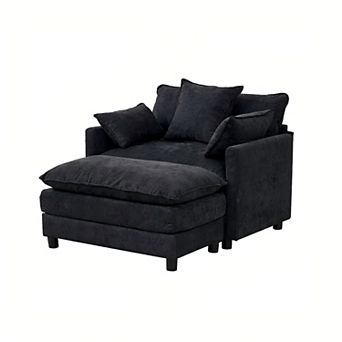 Lufeiya Oversized Chenille Accent Chair with Ottoman, Solid Wood Frame