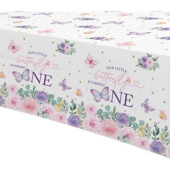Butterfly First Birthday Tablecloths, disposable party table cover, 3-pack