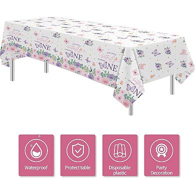 Butterfly First Birthday Tablecloths, disposable party table cover, 3-pack