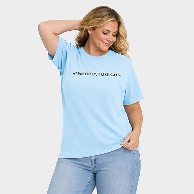 Apparently, I Like Cats - Women's Plus Sized Garment Dyed Graphic T-Shirt