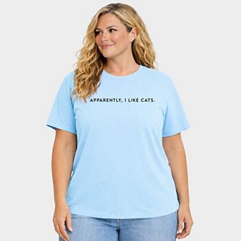 Apparently, I Like Cats - Women's Plus Sized Garment Dyed Graphic T-Shirt