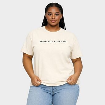 Apparently, I Like Cats - Women's Plus Sized Garment Dyed Graphic T-Shirt