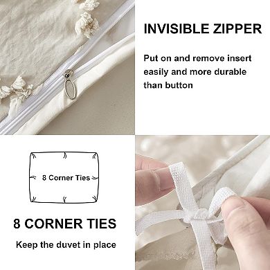 Tufted Duvet Cover Queen Size, Soft and Lightweight Duvet Covers Set for All Seasons, 3 Pieces
