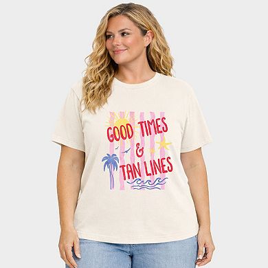 Good Times & Tan Lines Stripes - Women's Plus Sized Garment Dyed Graphic T-Shirt