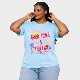 Good Times & Tan Lines Stripes - Women's Plus Sized Garment Dyed Graphic T-Shirt