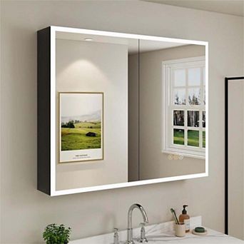 LED Lighted Mirror Medicine Cabinet, 3-Color Dimmable Lights, Recessed or Surface Mount