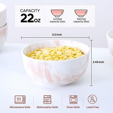 Porcelain Cereal Bowls Set, 22oz, Round, Dishwasher & Microwave Safe