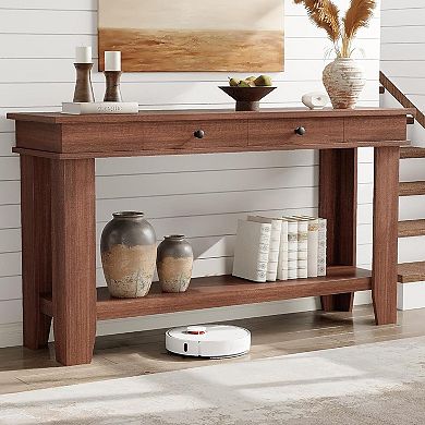 Wood Console Table 2 Drawers Entryway Table for Living Room, Entry, or Foyer Sofa Table