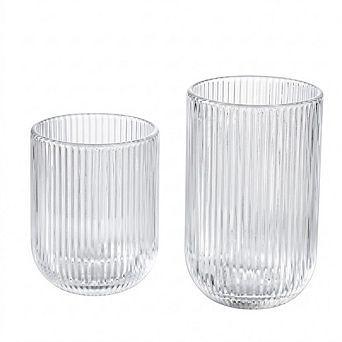 Ribbed Drinking Glasses Set of 8, 1012 oz Rocks & Tumbler Glasses