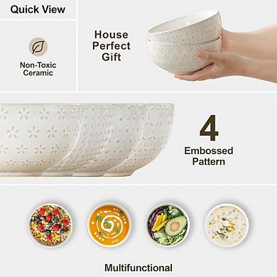 Cereal & Soup Bowls Set of 4 Ceramic Stoneware, Microwave & Dishwasher Safe