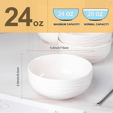 Cereal & Soup Bowls Set of 6 Porcelain, Microwave & Dishwasher Safe