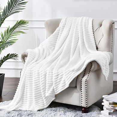 3D Ribbed Jacquard Fleece Throw Blanket, Soft Warm Plush Decorative Blanket