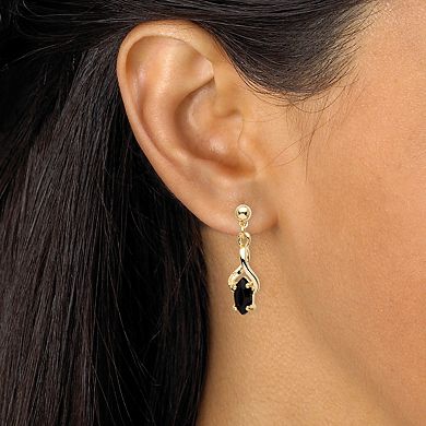 Marquise-Shaped Genuine Onyx Yellow Goldtone Drop Earrings