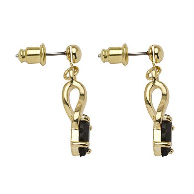 Marquise-Shaped Genuine Onyx Yellow Goldtone Drop Earrings