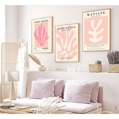 Pink Matisse Floral Wall Art Set of 3 Abstract Botanical Canvas Prints Decor