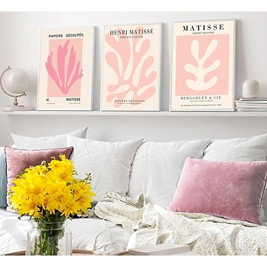 Pink Matisse Floral Wall Art Set of 3 Abstract Botanical Canvas Prints Decor