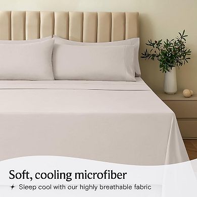 4 PC Sheet Set Bed Sheets Deep Pockets 18" Eco Friendly Wrinkle Free Cooling Machine Washable Hotel
