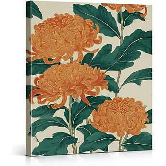 Colorful Floral Wall Art Abstract Maximalist Boho Framed Canvas Print Decor