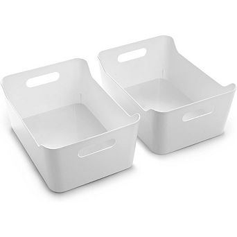 Plastic Storage Bins 2-Pack, Small, White, Pantry & Fridge Organizer
