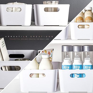 Plastic Storage Bins 2-Pack, Small, White, Pantry & Fridge Organizer