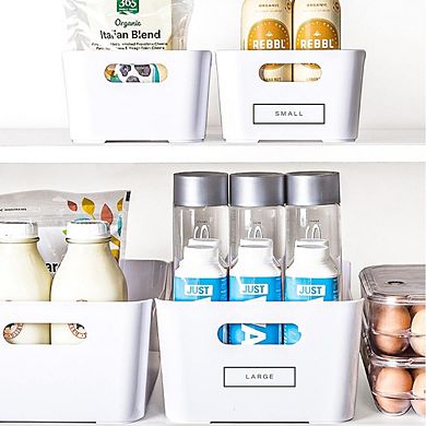 Plastic Storage Bins 2-Pack, Small, White, Pantry & Fridge Organizer