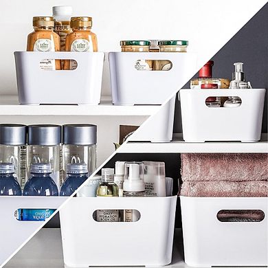 Plastic Storage Bins 2-Pack, Small, White, Pantry & Fridge Organizer