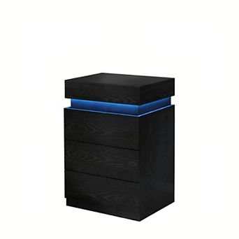Lufeiya Nightstand with Charging Station and LED Lights, 3 Drawer