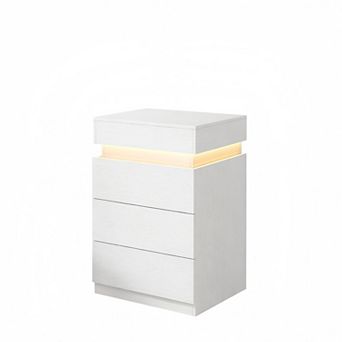 Lufeiya Nightstand with Charging Station and LED Lights, 3 Drawer