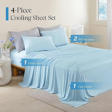 4-Piece Cooling Sheet Set Full Size, Cooling Bed Sheets for Hot Sleepers and Night Sweats, Soft